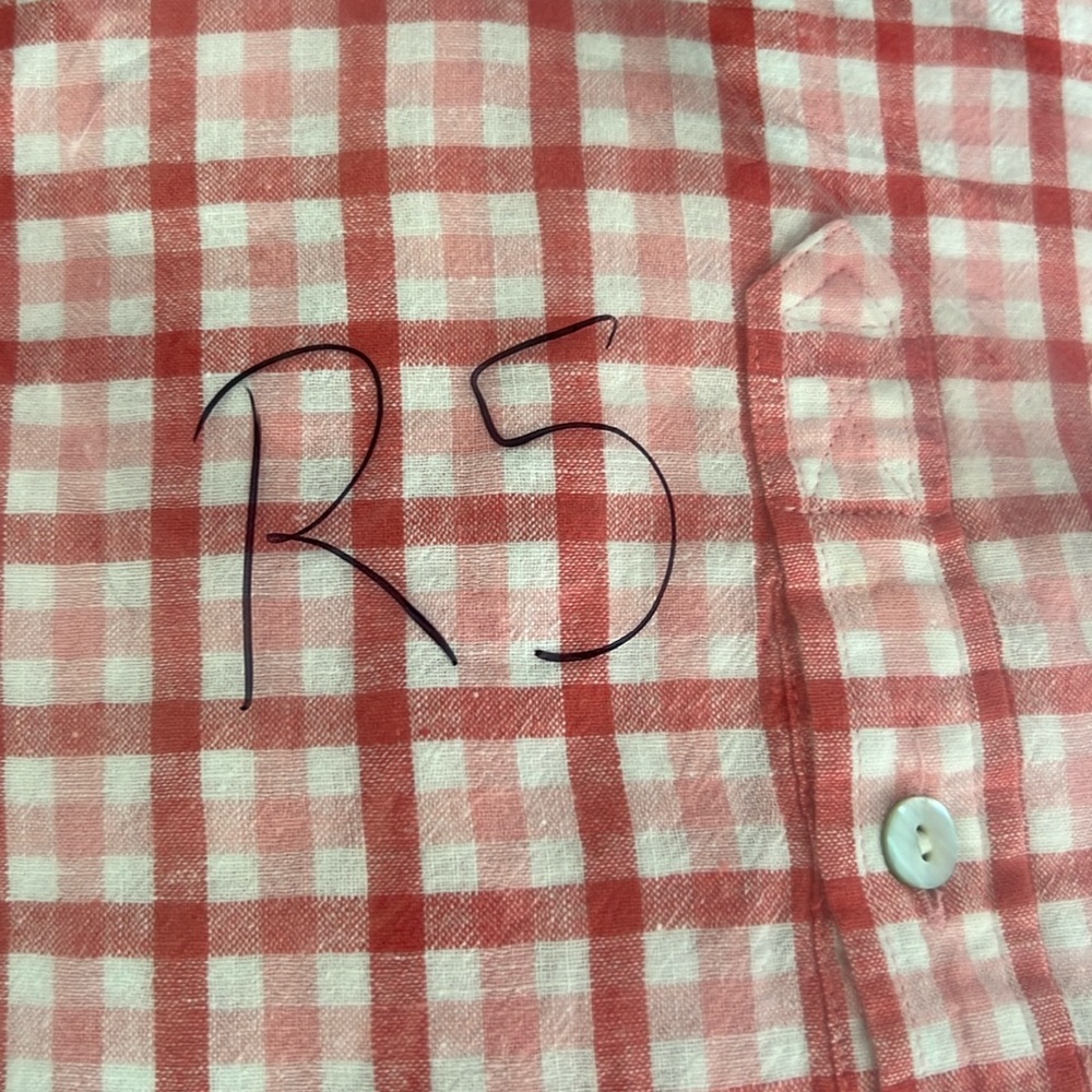 Vineyard Vines Red Pink Gingham Linen Cotton Button Blend Down Shirt Top Size 0 - Picture 16 of 16